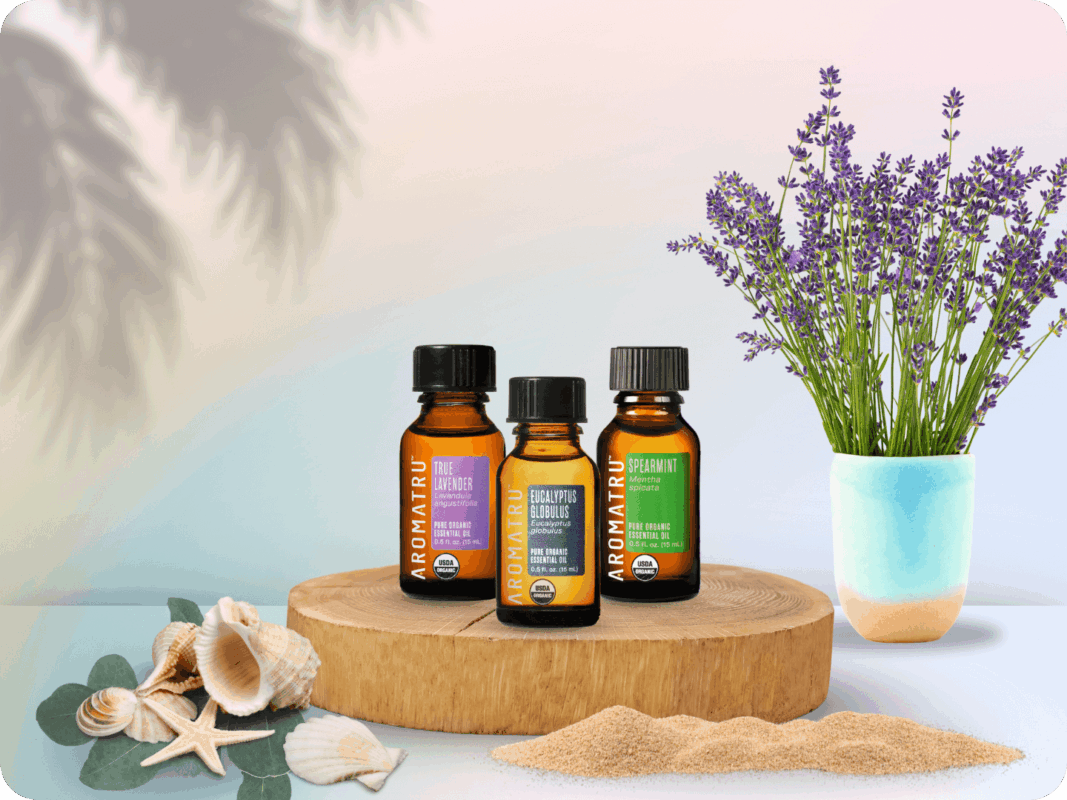 Organic Eucalyptus Globulus, Organic True Lavender, Organic Spearmint on a coastal setting