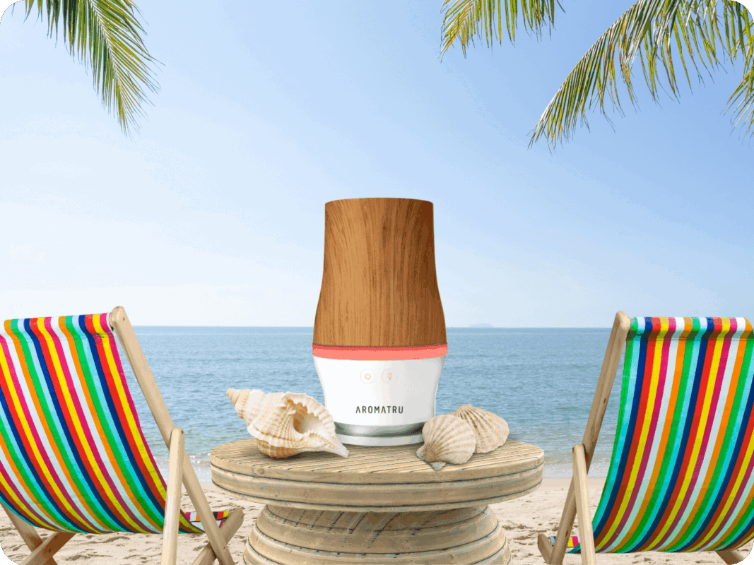 AromaTru Diffuser in summer beach setting